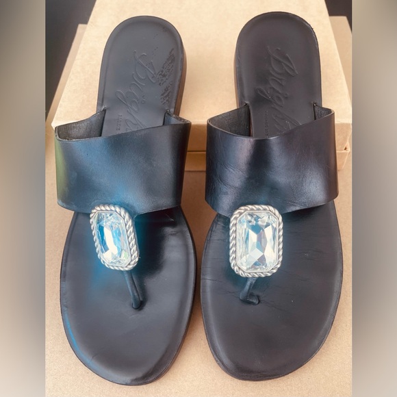 Brighton Shoes - Brighton Black Sandals with Silver Embellishment